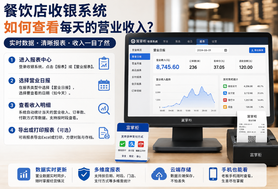 餐饮店收银系统如何查看每天的营业收入？
